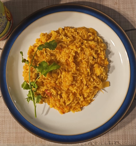 photo of a plate of rice and red lentil kitchree, and clicking on it will take you to the recipe